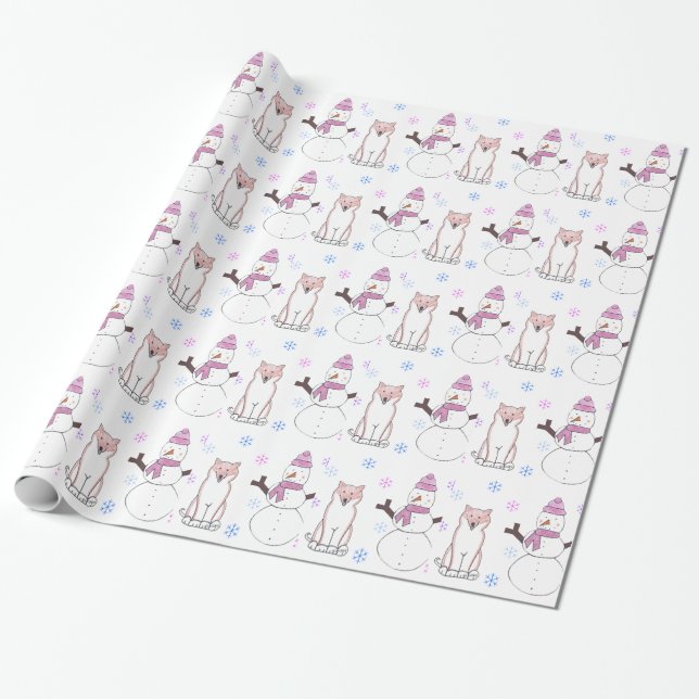 Shiba Inu And Snowman Wrapping Paper (Unrolled)