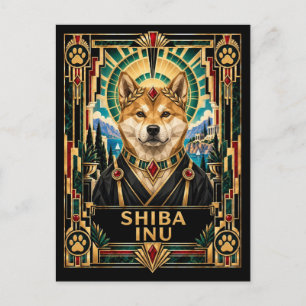 Shiba Inu, Art Deco Dog Postcard