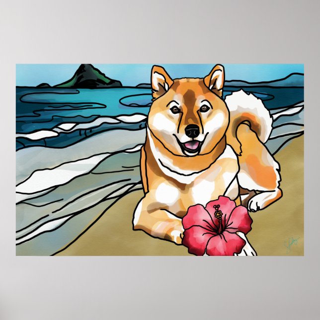 Shiba Inu at Chinaman's Hat, Hawaii Poster (Front)