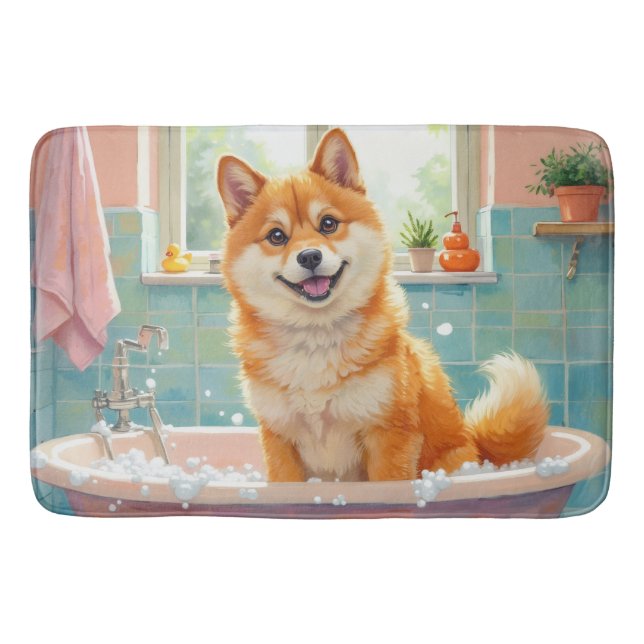 Shiba Inu Bath Time Cute Bathroom Decor Mat (Front)