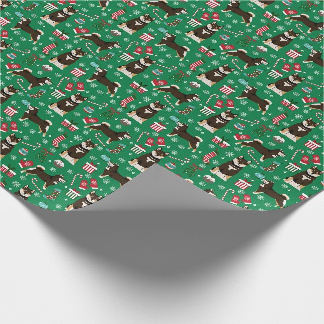 Shiba Inu Black and Tan Christmas dog Wrapping Paper (Corner)