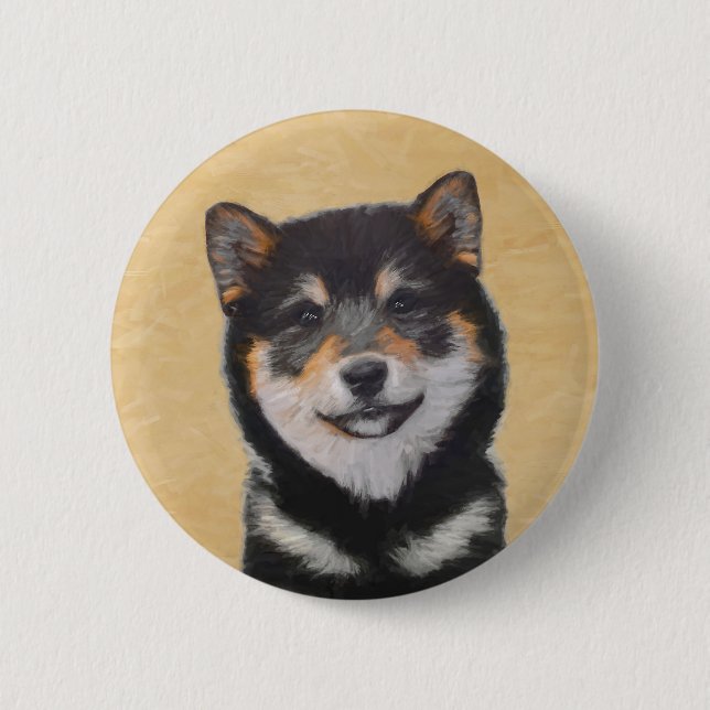 Shiba Inu (Black and Tan) Painting - Dog Art 6 Cm Round Badge (Front)