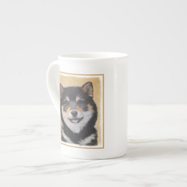 Shiba Inu (Black and Tan) Painting - Dog Art Bone China Mug (Front Left)