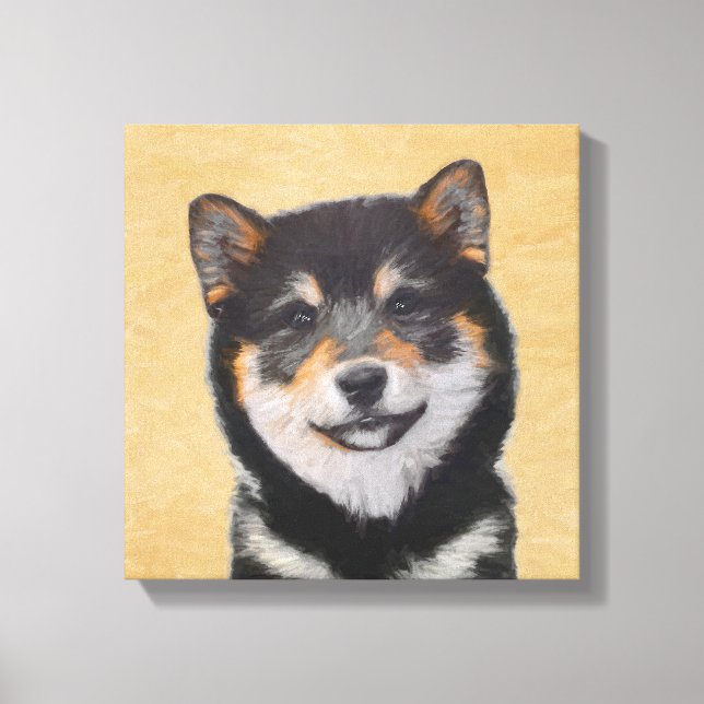 Shiba Inu (Black and Tan) Painting - Dog Art Canvas Print (Front)