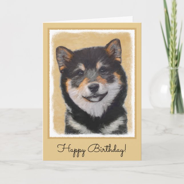 Shiba Inu (Black and Tan) Painting - Dog Art Card (Front)