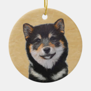 Shiba Inu (Black and Tan) Painting - Dog Art Ceramic Tree Decoration