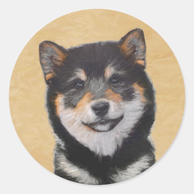 Shiba Inu (Black and Tan) Painting - Dog Art Classic Round Sticker (Front)