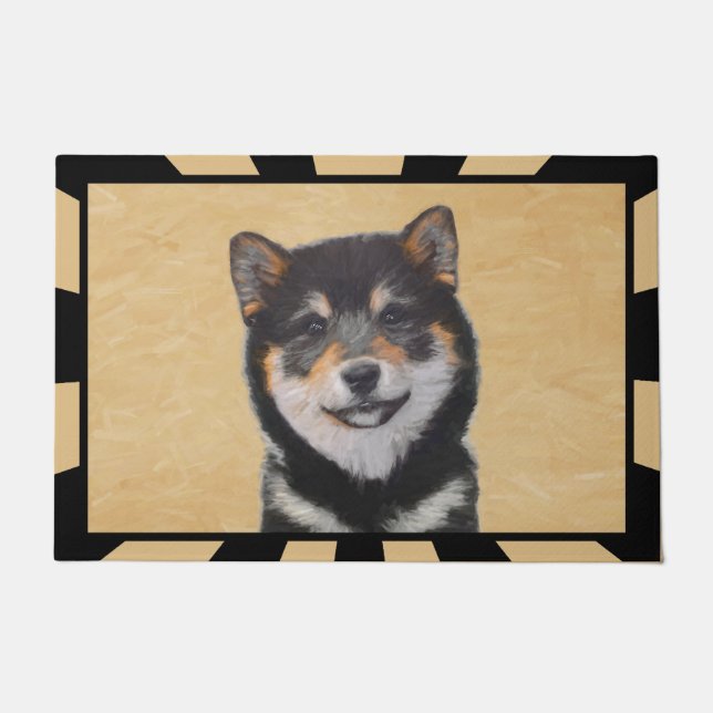 Shiba Inu (Black and Tan) Painting - Dog Art Doormat (Front)