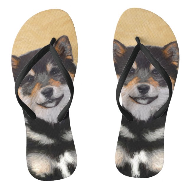 Shiba Inu (Black and Tan) Painting - Dog Art Flip Flops (Footbed)