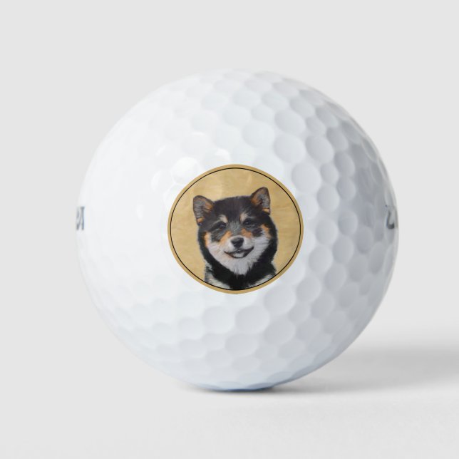 Shiba Inu (Black and Tan) Painting - Dog Art Golf Balls (Front)