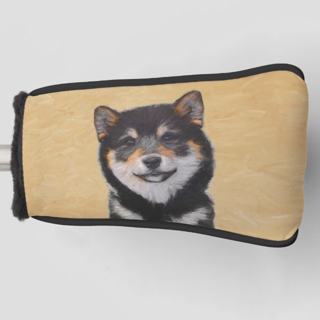 Shiba Inu (Black and Tan) Painting - Dog Art Golf Head Cover (Front)