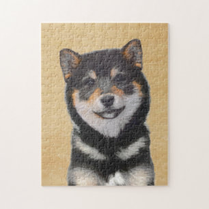 Shiba Inu (Black and Tan) Painting - Dog Art Jigsaw Puzzle