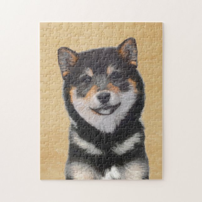 Shiba Inu (Black and Tan) Painting - Dog Art Jigsaw Puzzle (Vertical)