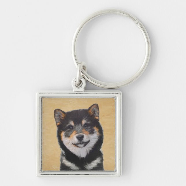 Shiba Inu (Black and Tan) Painting - Dog Art Key Ring (Front)