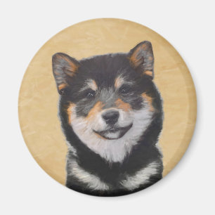 Shiba Inu (Black and Tan) Painting - Dog Art Magnet