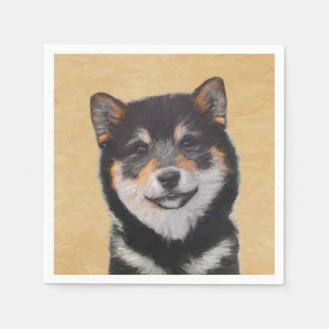 Shiba Inu (Black and Tan) Painting - Dog Art Napkin (Front)