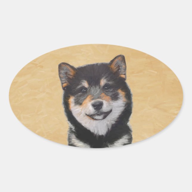 Shiba Inu (Black and Tan) Painting - Dog Art Oval Sticker (Front)