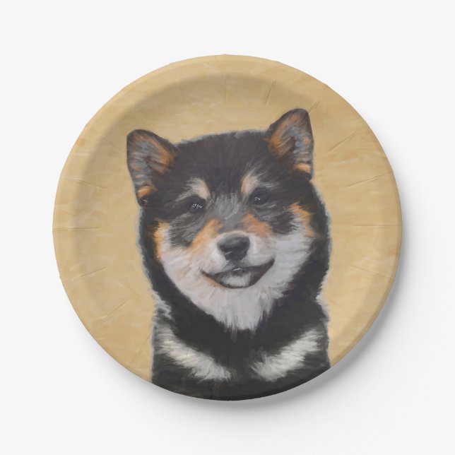 Shiba Inu (Black and Tan) Painting - Dog Art Paper Plate (Front)