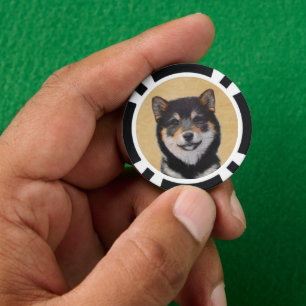Shiba Inu (Black and Tan) Painting - Dog Art Poker Chips