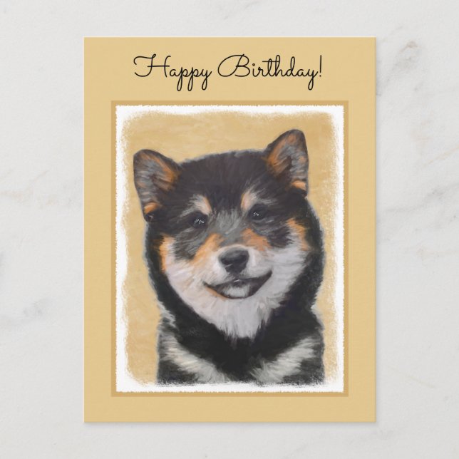 Shiba Inu (Black and Tan) Painting - Dog Art Postcard (Front)