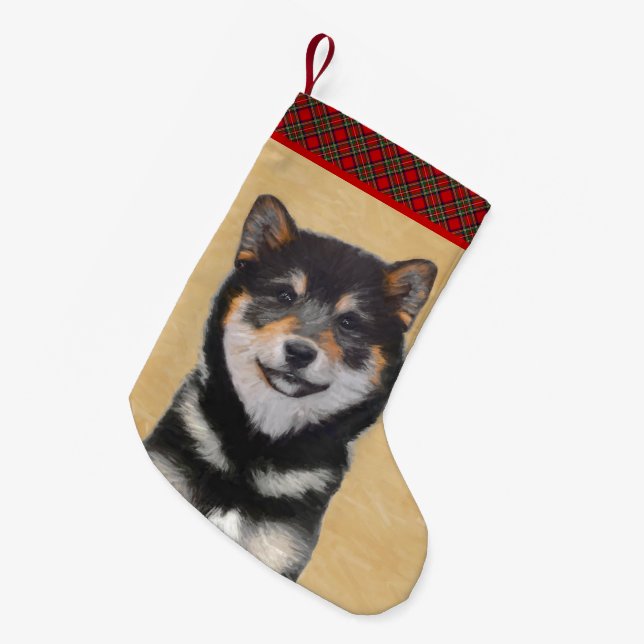 Shiba Inu (Black and Tan) Painting - Dog Art Small Christmas Stocking (Front (Hanging))
