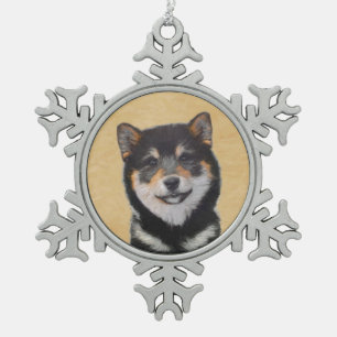 Shiba Inu (Black and Tan) Painting - Dog Art Snowflake Pewter Christmas Ornament