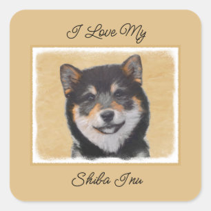 Shiba Inu (Black and Tan) Painting - Dog Art Squar Square Sticker