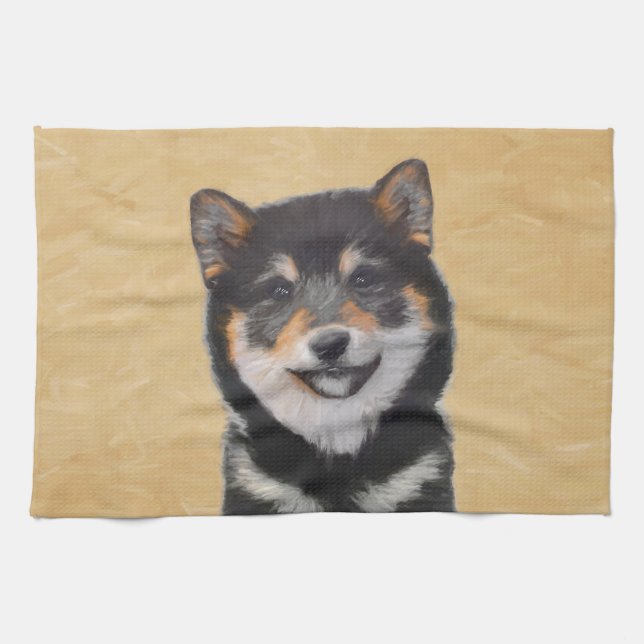 Shiba Inu (Black and Tan) Painting - Dog Art Tea Towel (Horizontal)