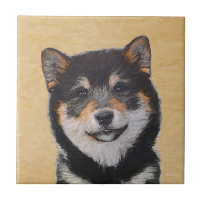Shiba Inu (Black and Tan) Painting - Dog Art Tile (Front)