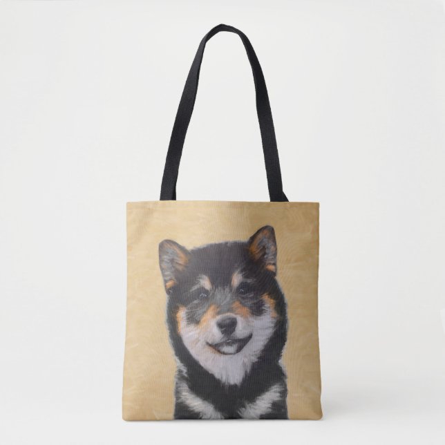 Shiba Inu (Black and Tan) Painting - Dog Art Tote Bag (Front)