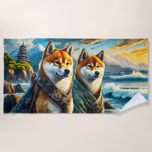 Shiba Inu By The Shore Design By Rich AMeN Gill Beach Towel