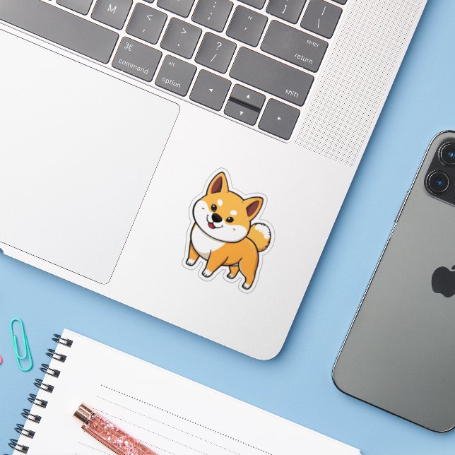 Shiba Inu cartoon (Laptop w/ iPhone)