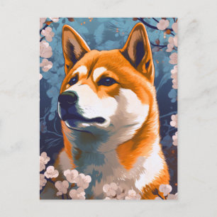Shiba Inu Cherry Blossoms Dog Art Postcard