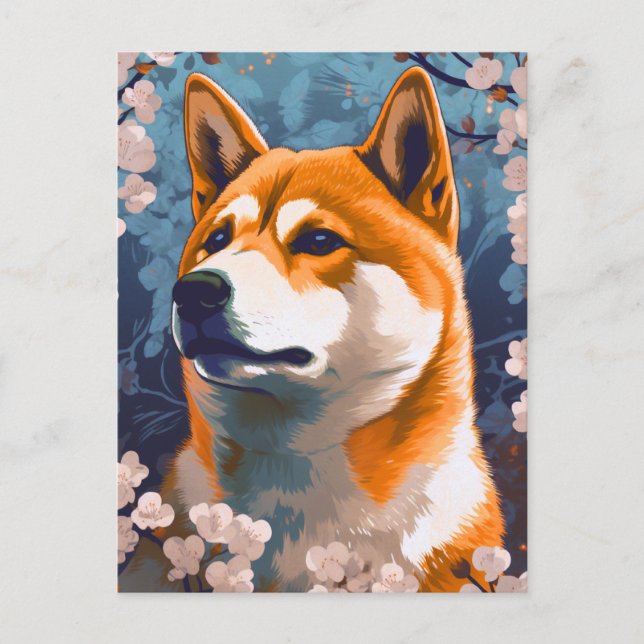 Shiba Inu Cherry Blossoms Dog Art Postcard (Front)