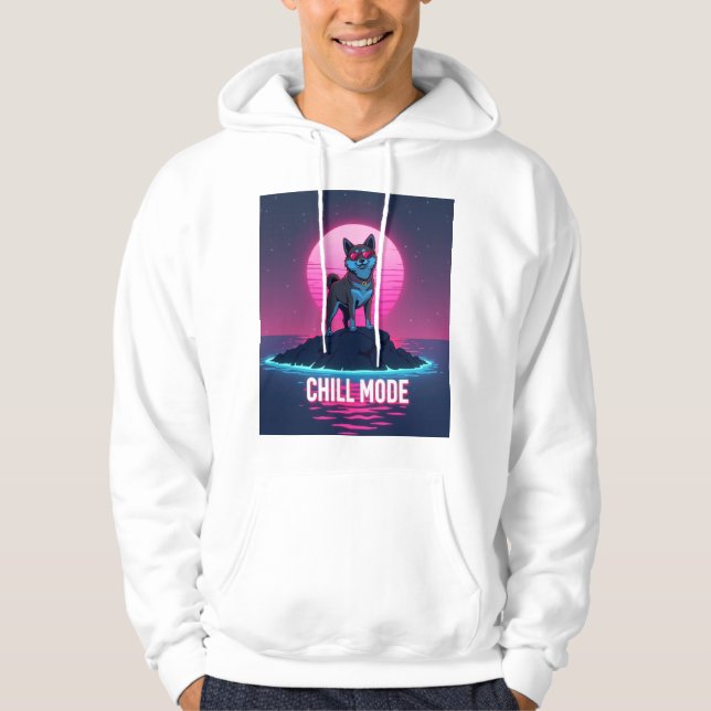 Shiba Inu Chill Mode Neon Dog Hoodie (Front)