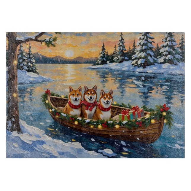 Shiba Inu Christmas Boat Holiday Cutting Board (Front)