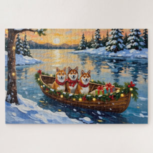 Shiba Inu Christmas Boat Holiday Jigsaw Puzzle