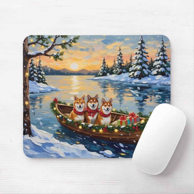 Shiba Inu Christmas Boat Holiday Mouse Mat (With Mouse)
