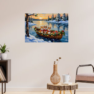 Shiba Inu Christmas Boat Holiday Poster