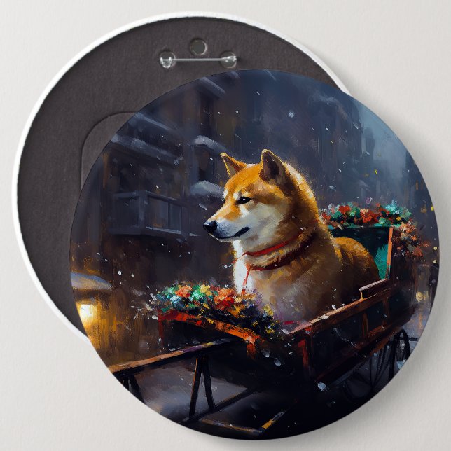 Shiba Inu Christmas Festive Season  6 Cm Round Badge (Front & Back)