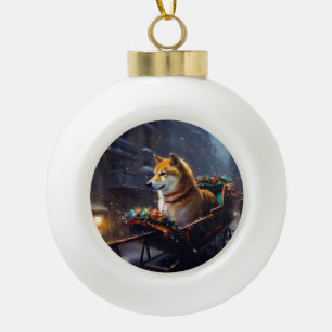 Shiba Inu Christmas Festive Season  Ceramic Ball Christmas Ornament