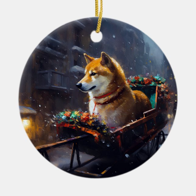 Shiba Inu Christmas Festive Season  Ceramic Tree Decoration (Front)