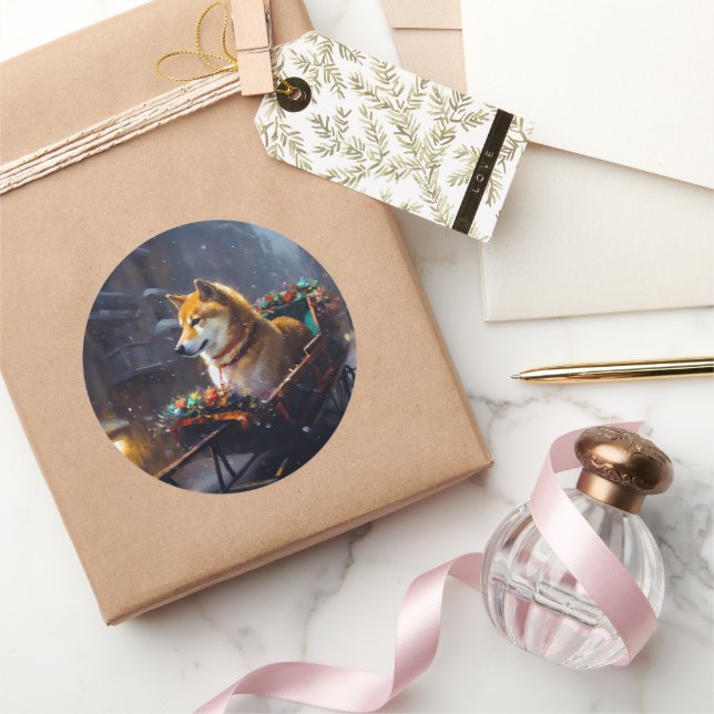 Shiba Inu Christmas Festive Season  Classic Round Sticker (Gifting)