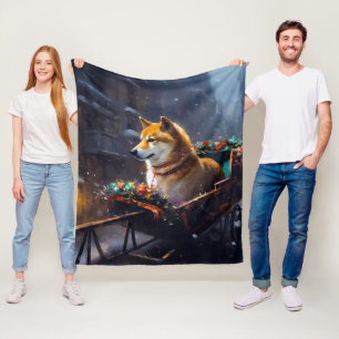 Shiba Inu Christmas Festive Season  Fleece Blanket