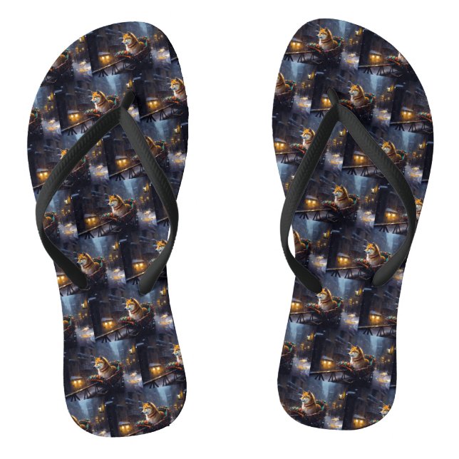 Shiba Inu Christmas Festive Season  Flip Flops (Footbed)