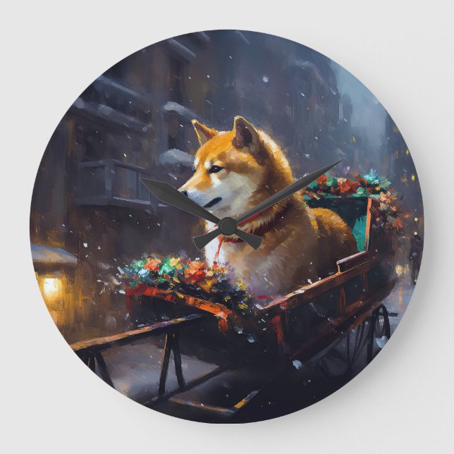 Shiba Inu Christmas Festive Season  Large Clock (Front)