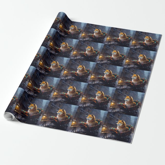 Shiba Inu Christmas Festive Season  Wrapping Paper (Unrolled)