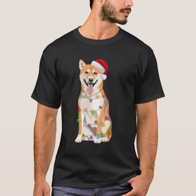 Shiba Inu Christmas Lights Xmas Dog Lover Santa Ha T-Shirt (Front)