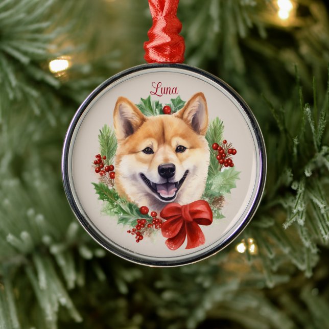 Shiba Inu Christmas Pet Memorial Dog Breed Metal Tree Decoration (Tree)