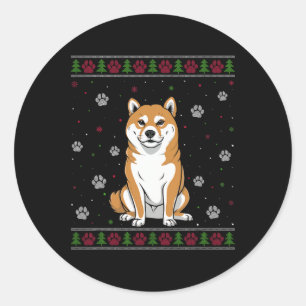 Shiba Inu Christmas Sweater Xmas Pet Animal Dog Lo Classic Round Sticker